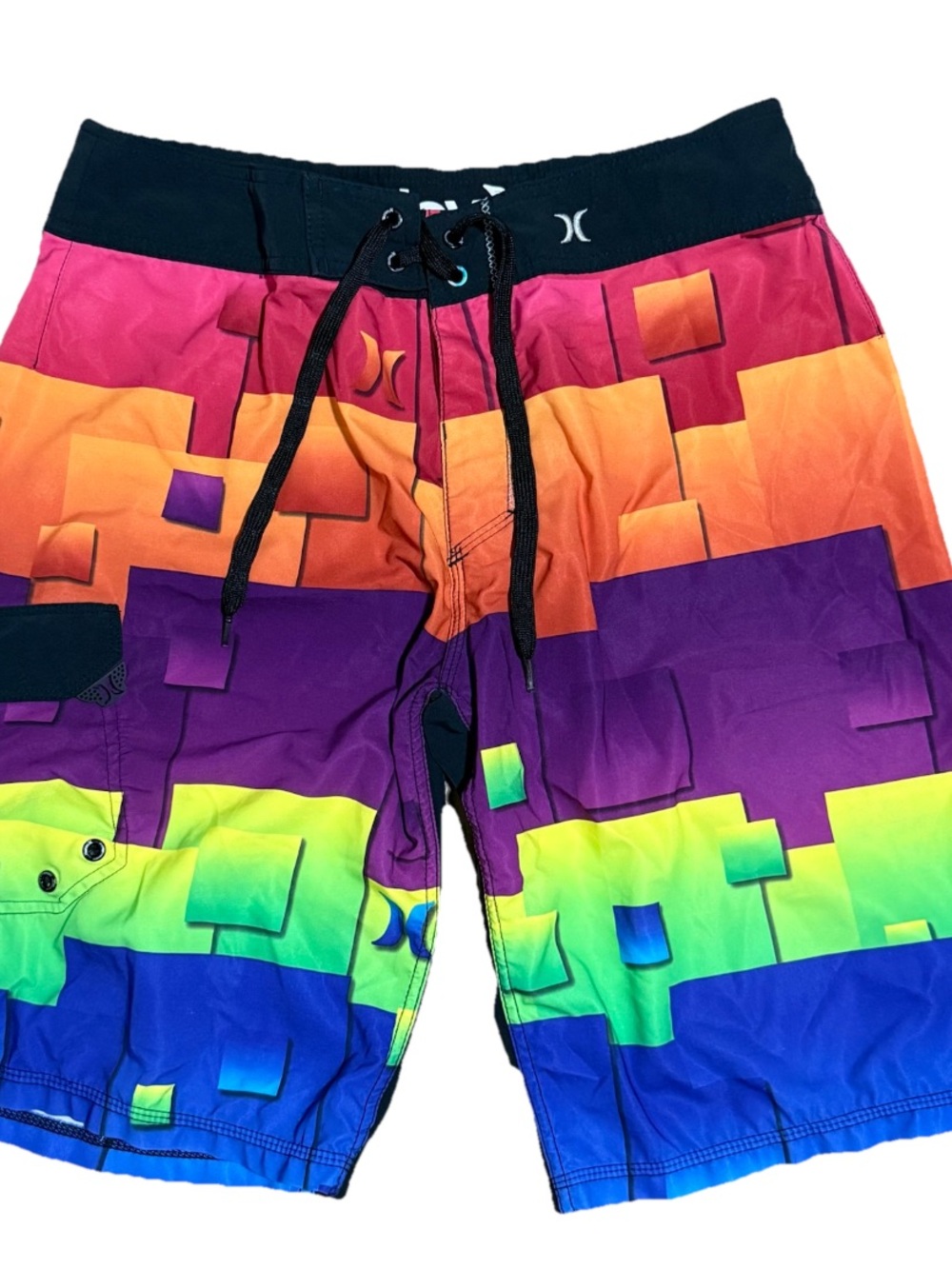 Mens Hurley Phantom Boardshorts Block Multicolor Swim Size 32 Video Game Surf